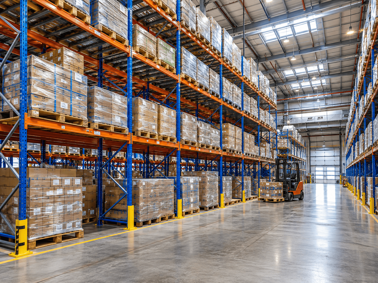 Warehouse pallet racking, multiple bays